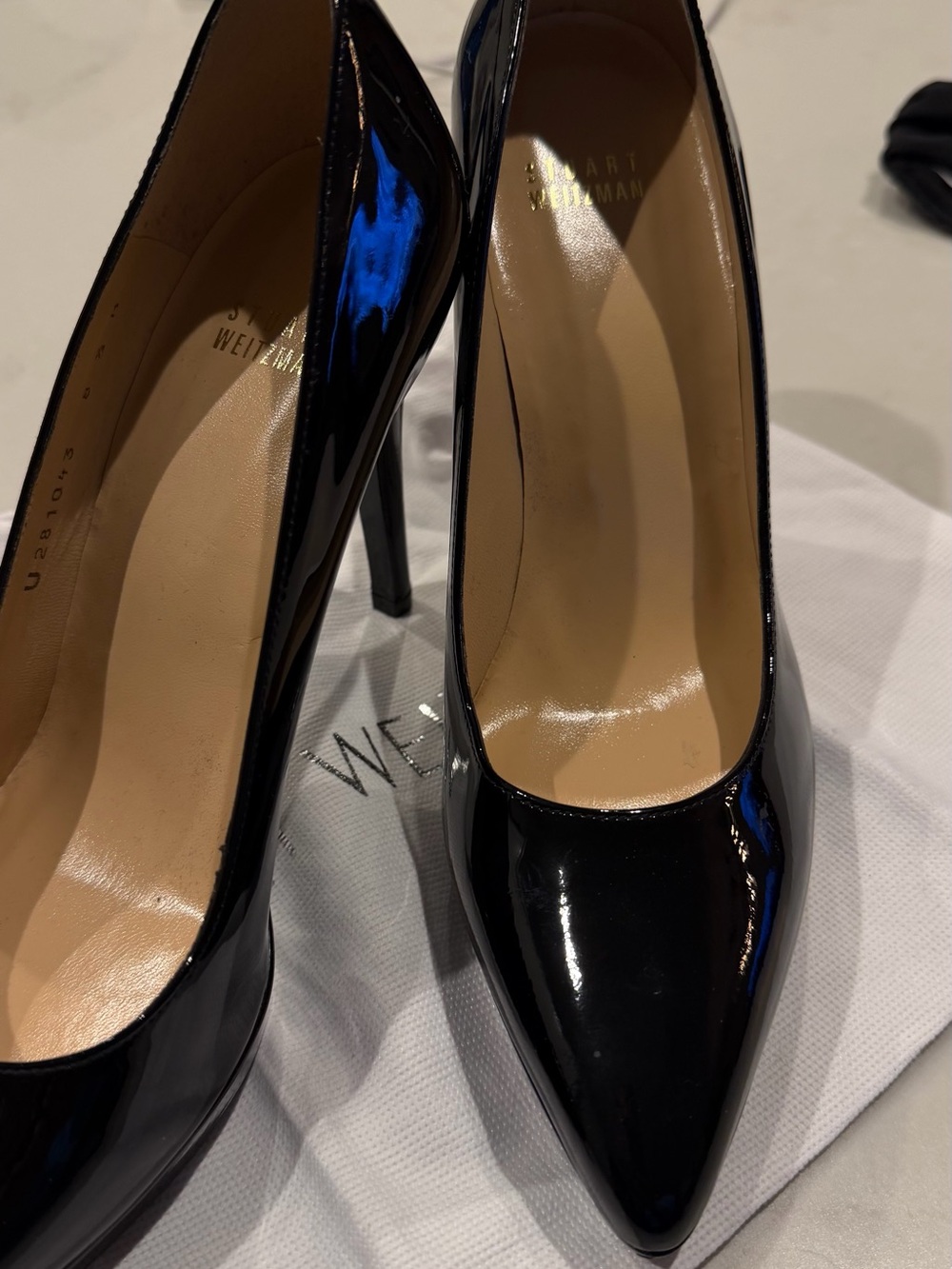Stuart Weitzman Black Patent Pointed-Toe Stilettos